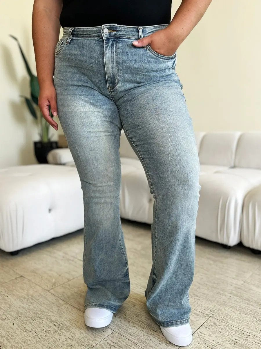 Judy Blue Full Size Mid Rise Flare Jeans for Women - Love Salve